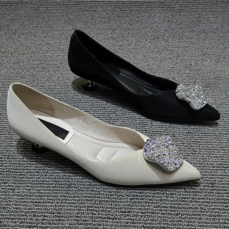 欧洲站女鞋2025年春款低跟单鞋女真皮尖头浅口小跟皮鞋百搭高跟鞋