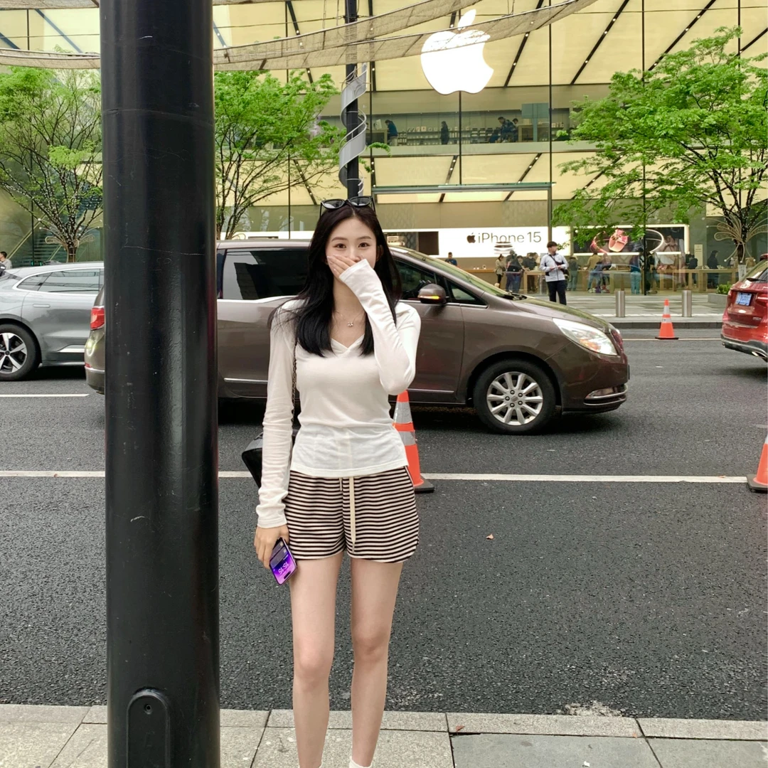 Zzhen【绵绵夏日】甜辣设计感修身显瘦长袖T恤Polo打底衫 DTX591！