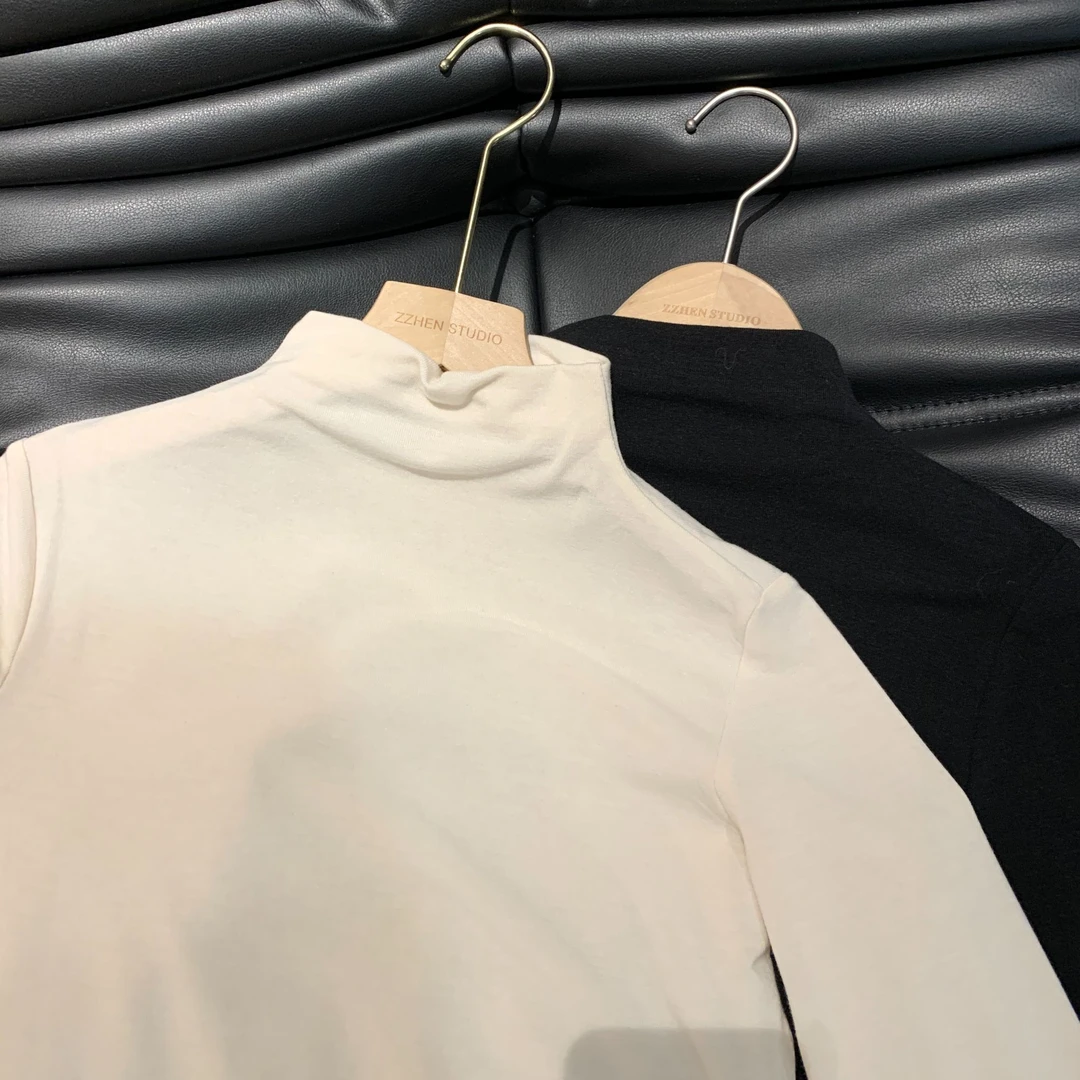 Zzhen【暖冬往事】纯色半高领加绒长袖打底衫保暖内搭上衣DTX658