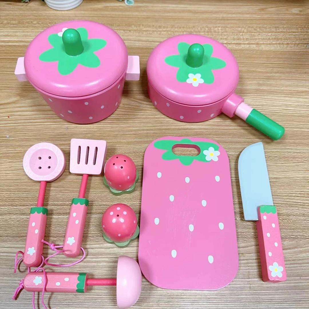 木质仿真过家家草莓锅具女孩礼物