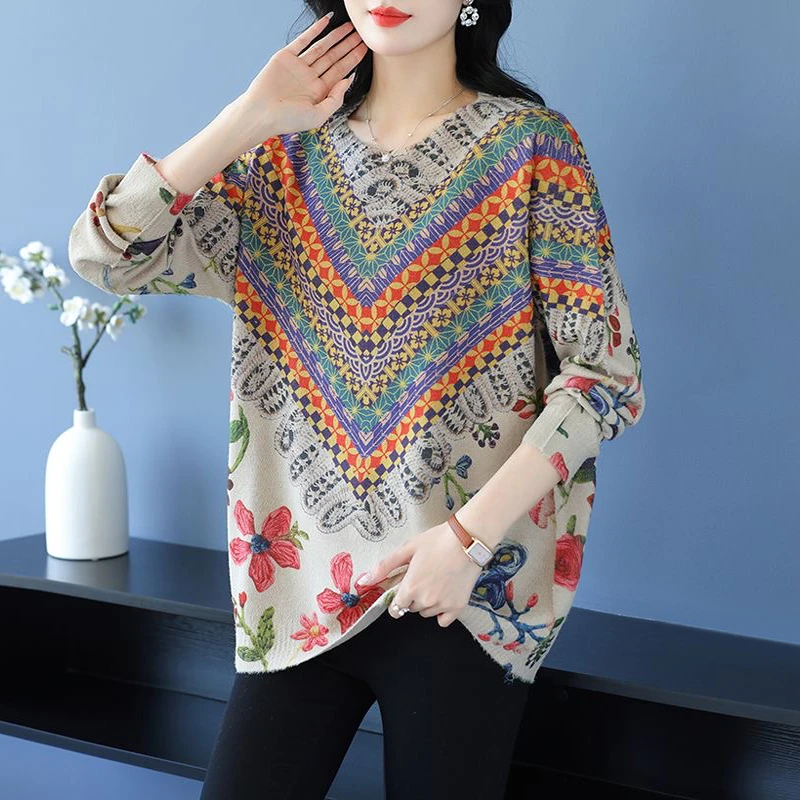 波西米亚秋冬新款长袖针织打底衫时髦洋气高贵上衣大码遮肉毛衣女