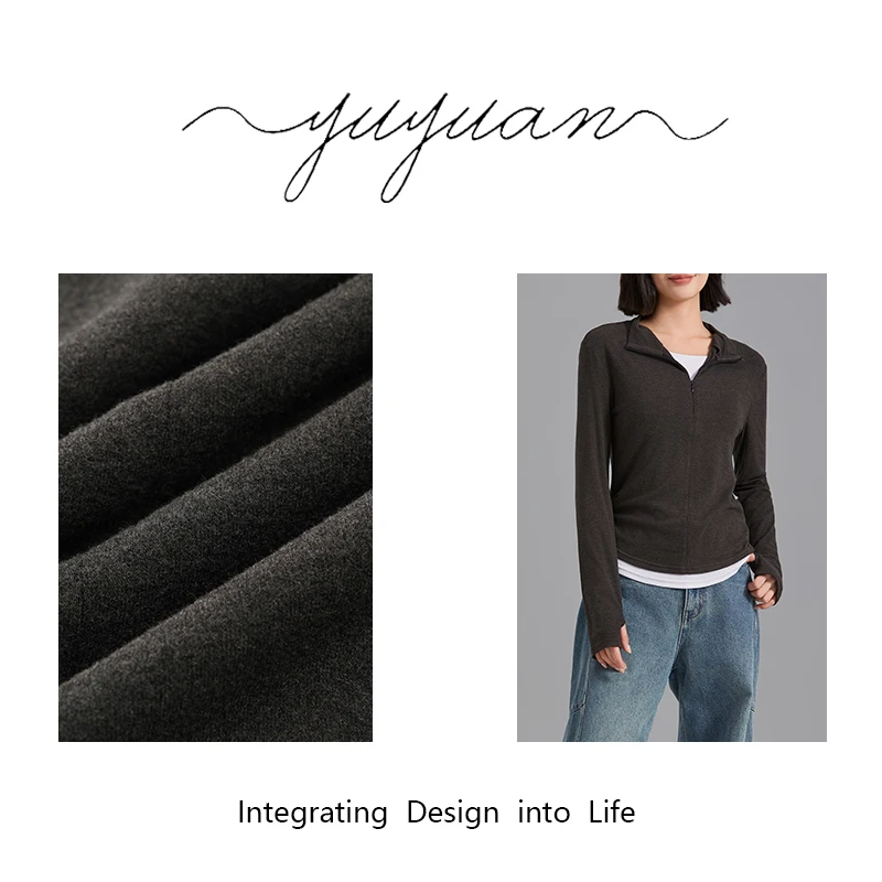 【媛宝】“格雷系列”腔调穿搭 超惊艳！半拉链假两件上衣-MS3176