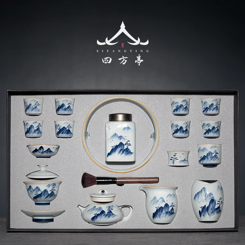景德镇茶具手绘陶瓷盖碗功夫青花瓷整套茶壶中式家用套装高档礼盒