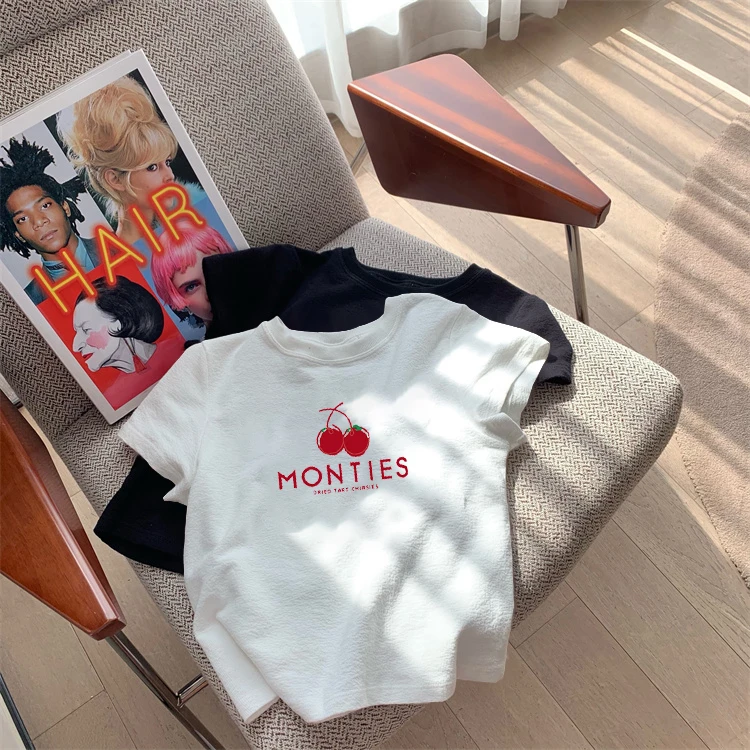 儿童白t恤2025新款韩版夏季休闲字母半袖女童时尚印花圆领体恤潮