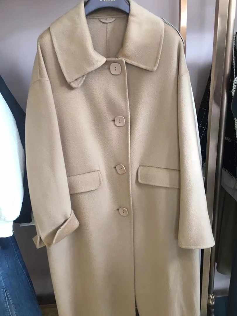 高端双面羊绒大衣女中长款2023秋冬正肩高级感爆款修身毛呢外套