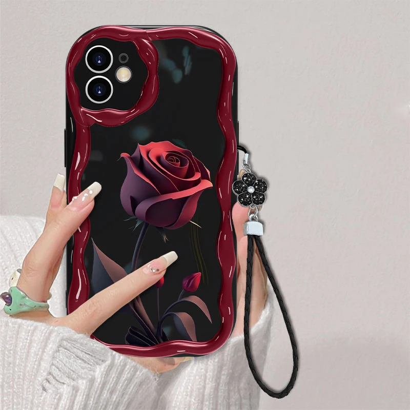 暗红玫瑰适用iPhone14promax/15手机壳13女12华为/小米/oppo/vivo