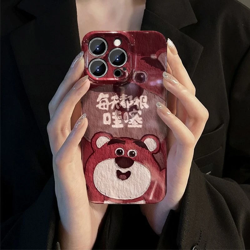 草莓熊适用iPhone14promax/15手机壳13女12华为/小米/oppo/vivo