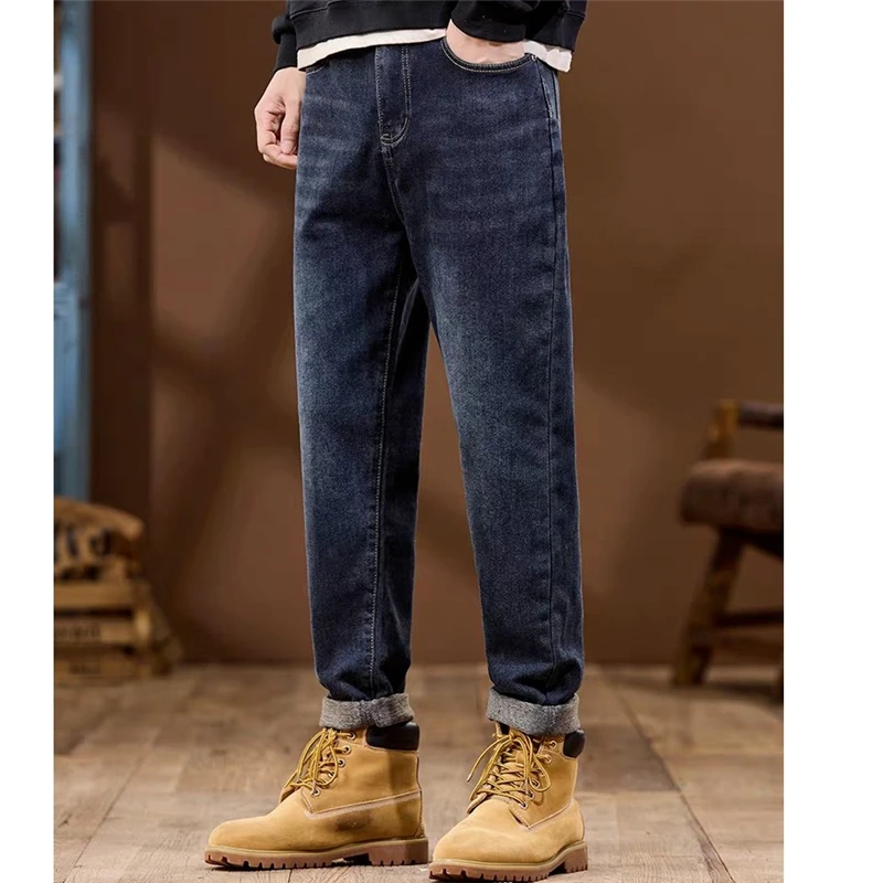 新款潮流牛仔裤男士秋冬2024新款美式潮牌宽松直筒弹力休闲长裤子