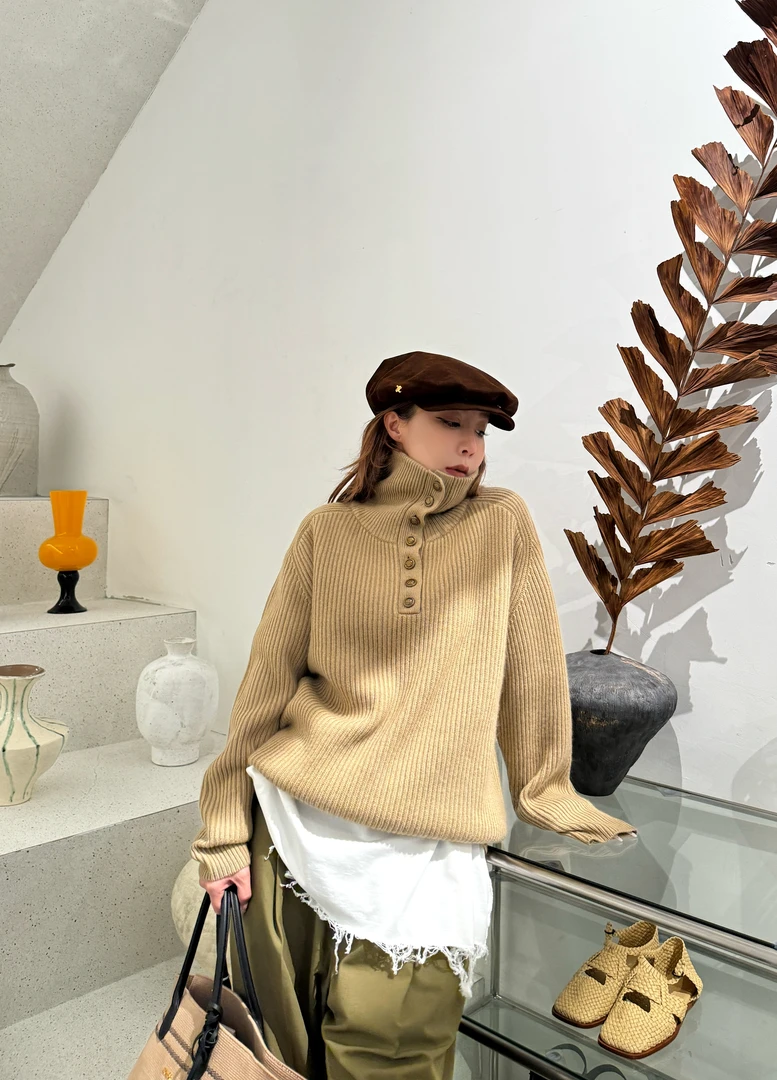 【ETHOR】2024秋冬新款FW24-059KN设计师翻领毛衣