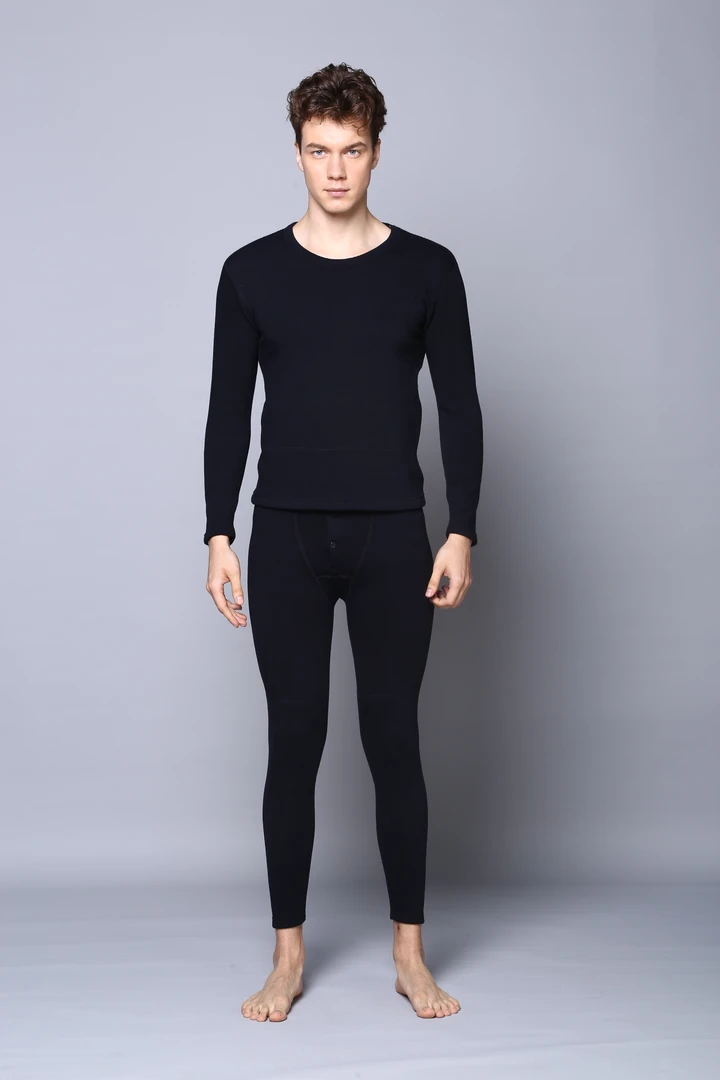 8093黑色加厚加绒保暖内衣套装