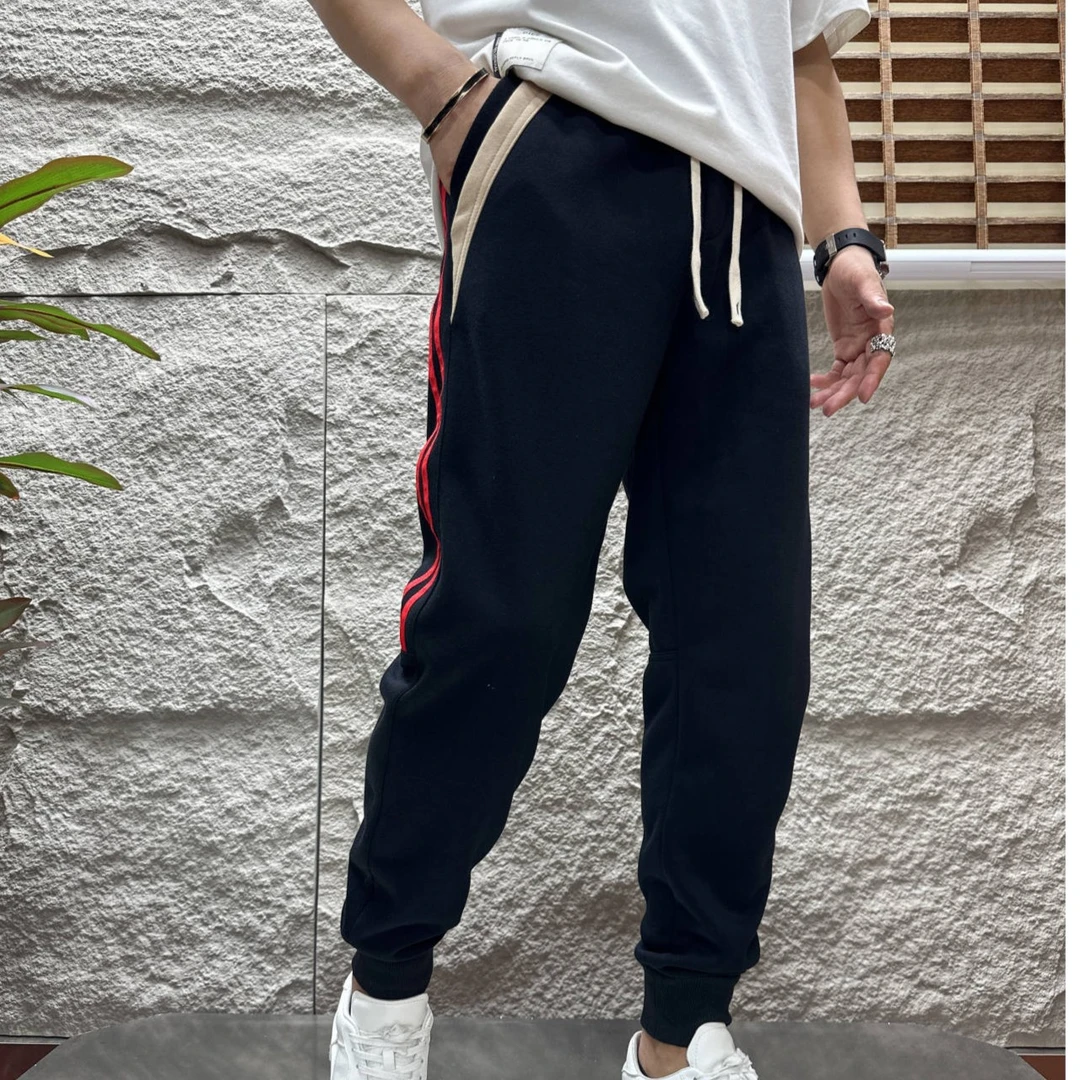 【时尚百搭】男士拼接潮流修身小脚裤宽松直筒条纹运动运动休闲裤