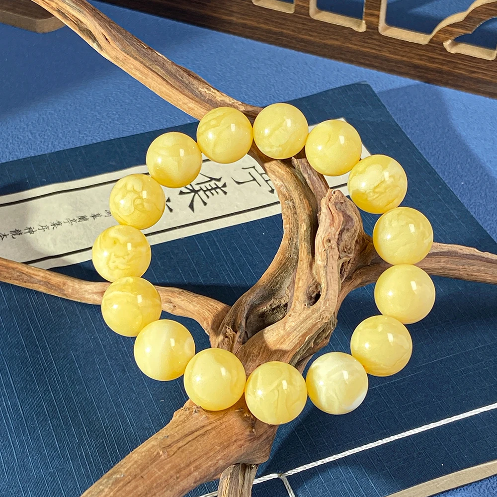 【善缘 晴空 · 微瑕】俄料琥珀蜜蜡圆珠单圈手串白花素圈手串