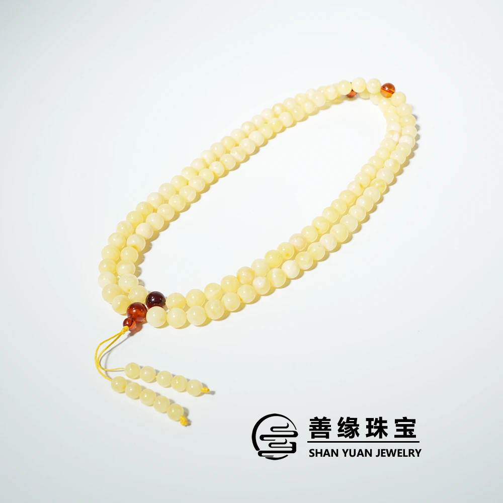 【善缘 微瑕】天然蜜蜡圆珠108浓白花毛衣链多圈手链（完美主义慎拍）