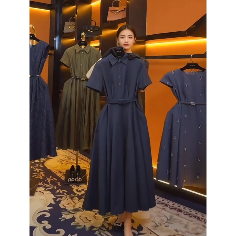 藏蓝色女装连衣裙夏季2025新款高端精致奢华欧货法式设计师感高级