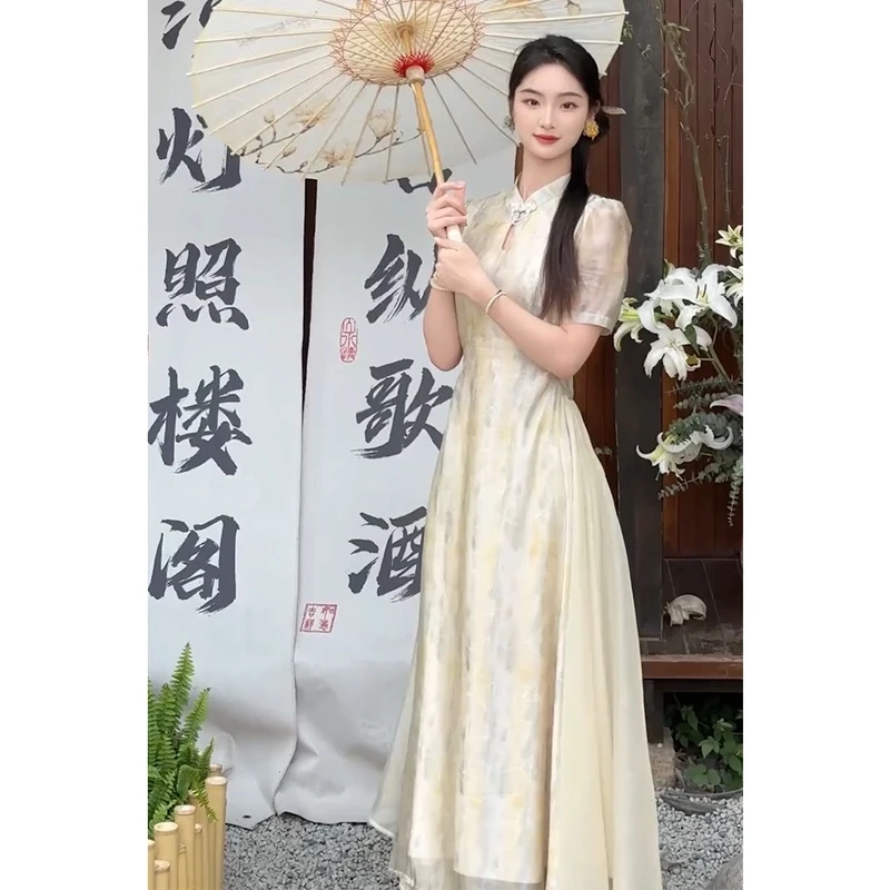 新中式国风连衣裙女夏季显瘦2025新款高端气质改良版旗袍法式仙气