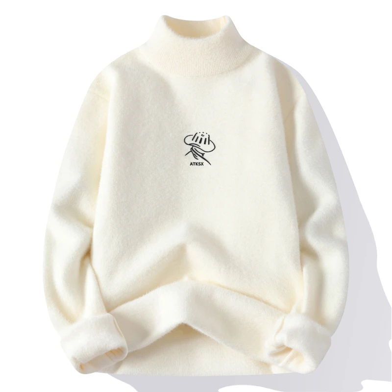 半高领毛衣男秋冬季加绒加厚中领毛衫保暖衣青少年冬装打底针织衫