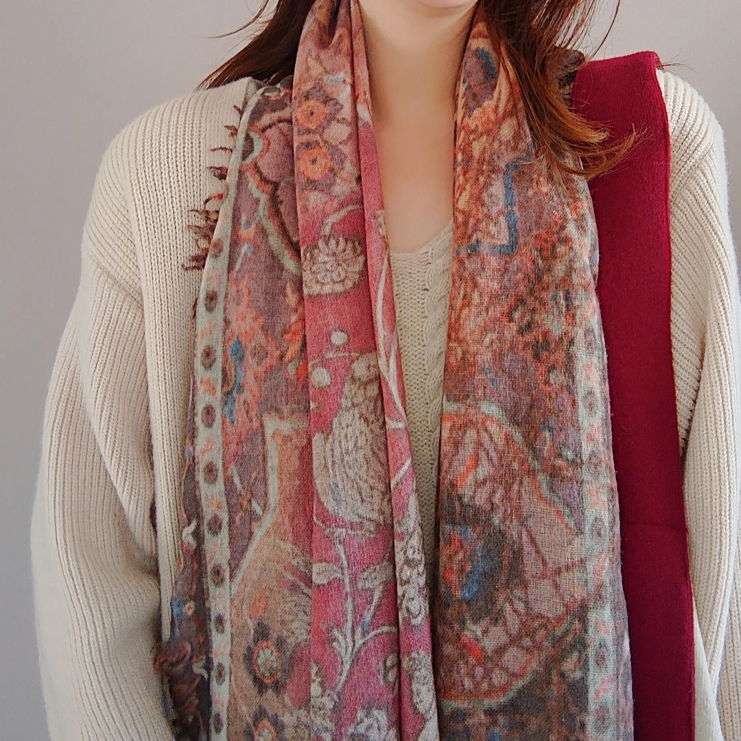 青城倾国孤品款羊毛围巾保暖印花秋冬两用百搭羊毛定制羊绒披肩