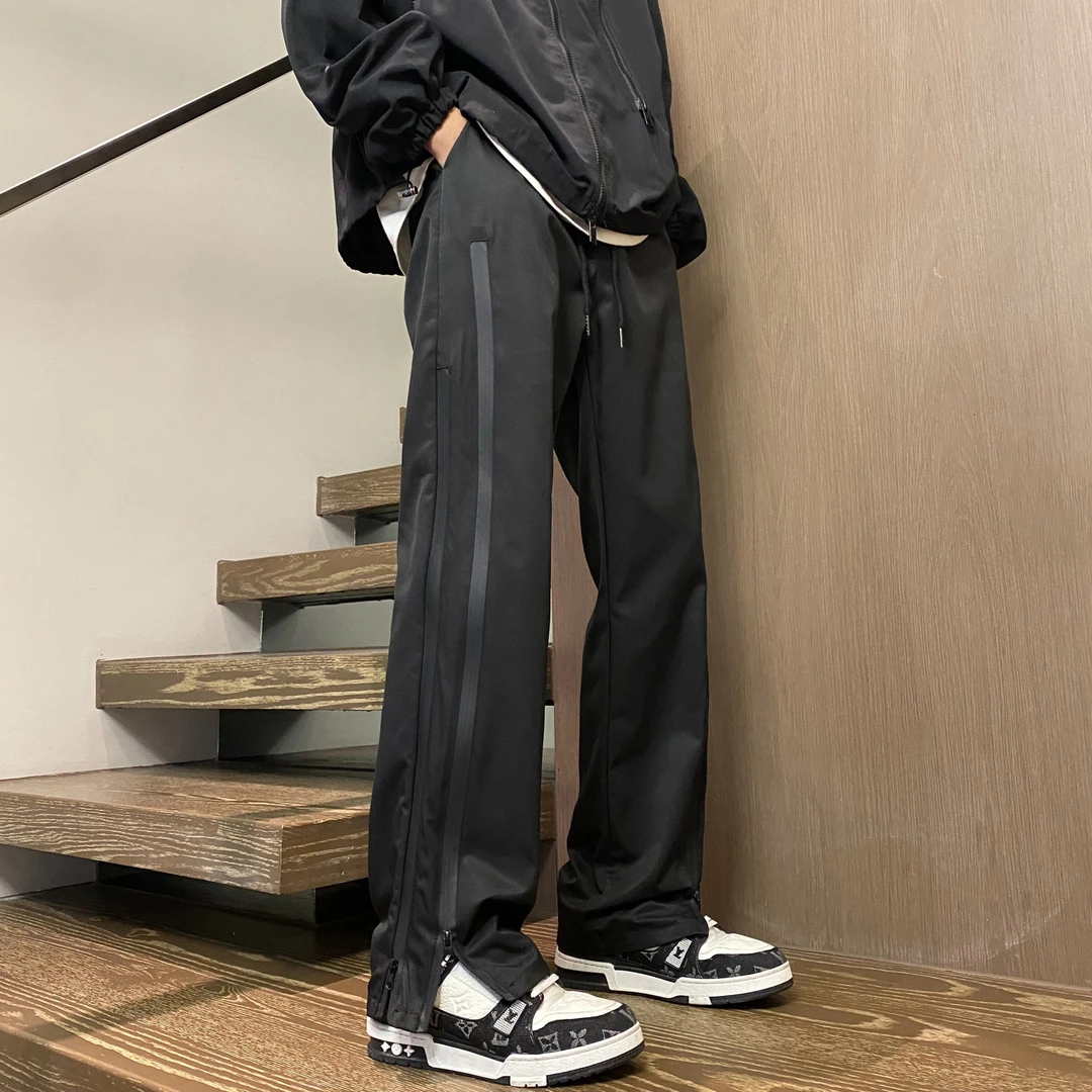 美式机能冲锋裤男女同款拉链直筒防风防水户外黑色微辣高街工装裤