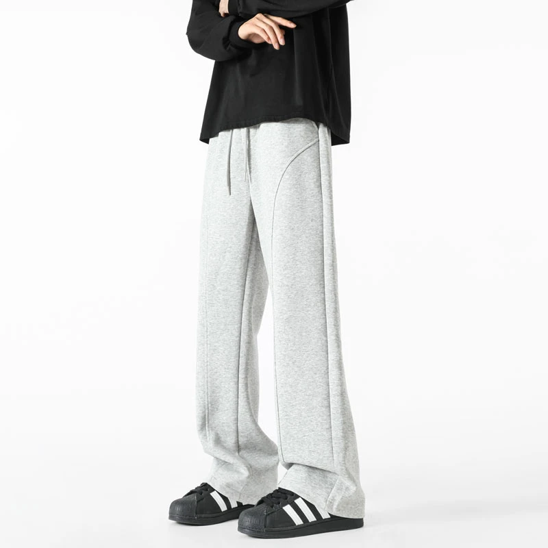 cleanfit美式拼接卫裤男士秋季潮牌百搭抽绳弯刀纯色斜切运动裤