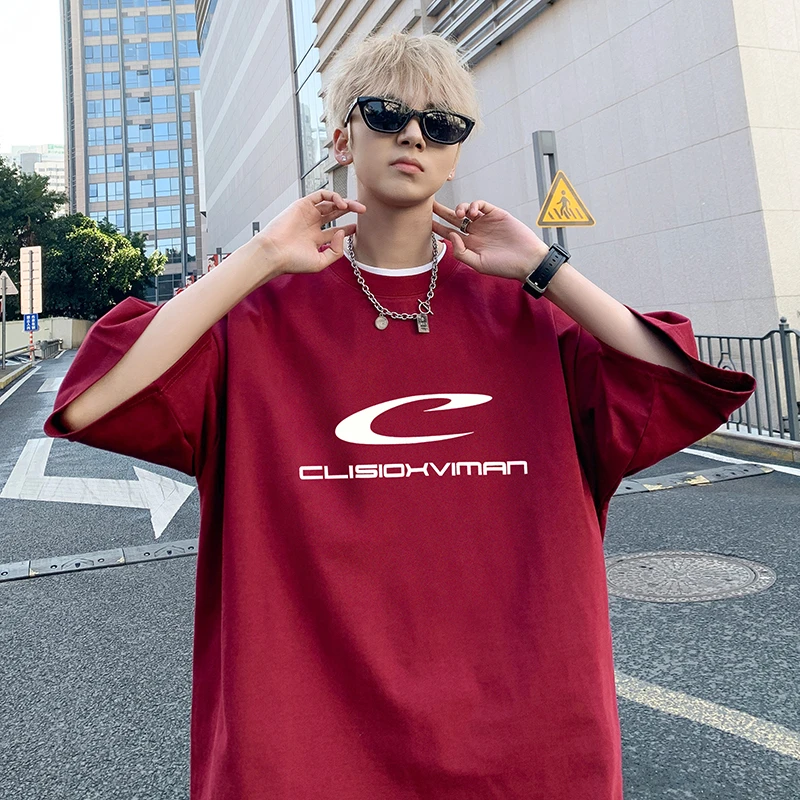 美式小众字母印花短袖T恤男士帅气夏季潮牌简约百搭宽松纯棉上衣