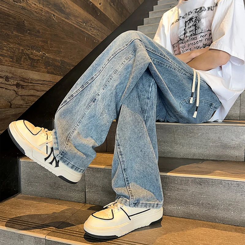 水洗牛仔裤男款春秋季高街潮牌复古宽松直筒裤美式百搭休闲长裤子