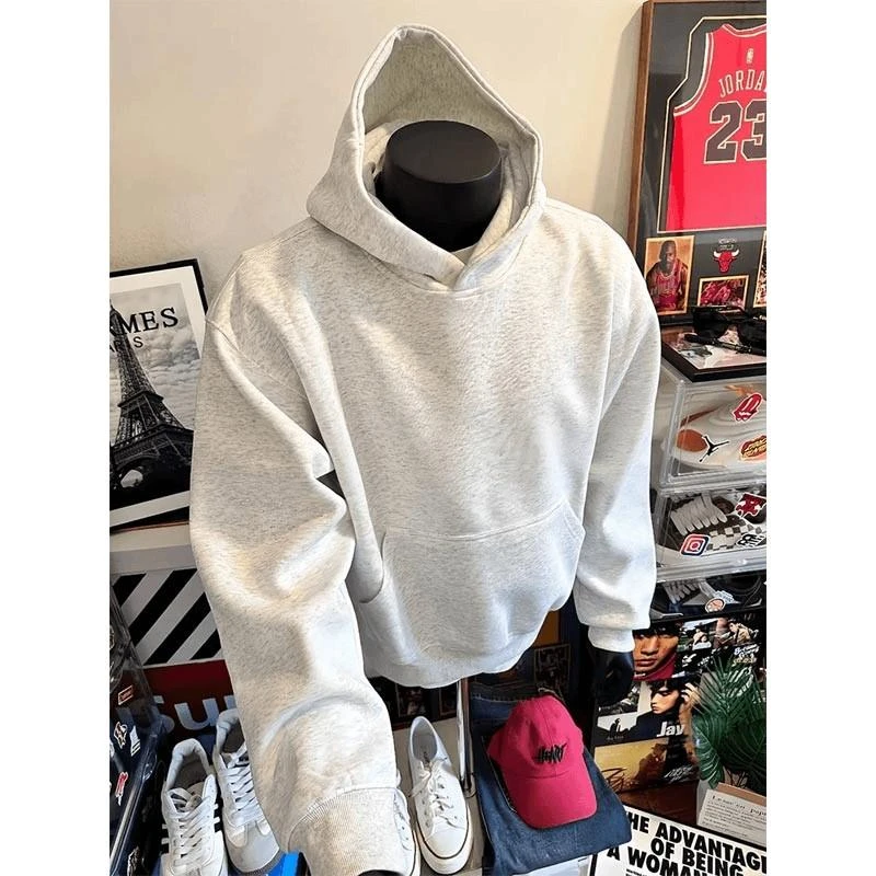 白花灰重磅硬挺卫衣男款秋冬季2024新款cleanfit美式高街连帽外套