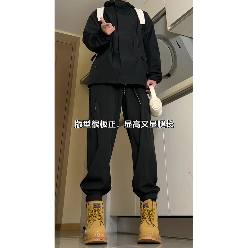 美式户外机能防水冲锋裤男冬季高街拉链工装宽松加绒加绒束脚裤子