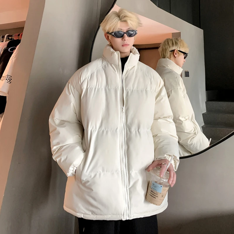 美式高级感立领棉服男士冬季潮牌纯色简约设计青少年宽松休闲外套