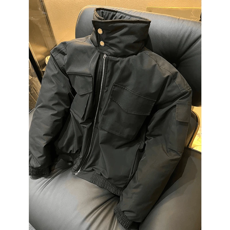 立领冬季轻骑士夹克棉服挺阔宽松百搭加厚痞帅短款bomber潮男外套