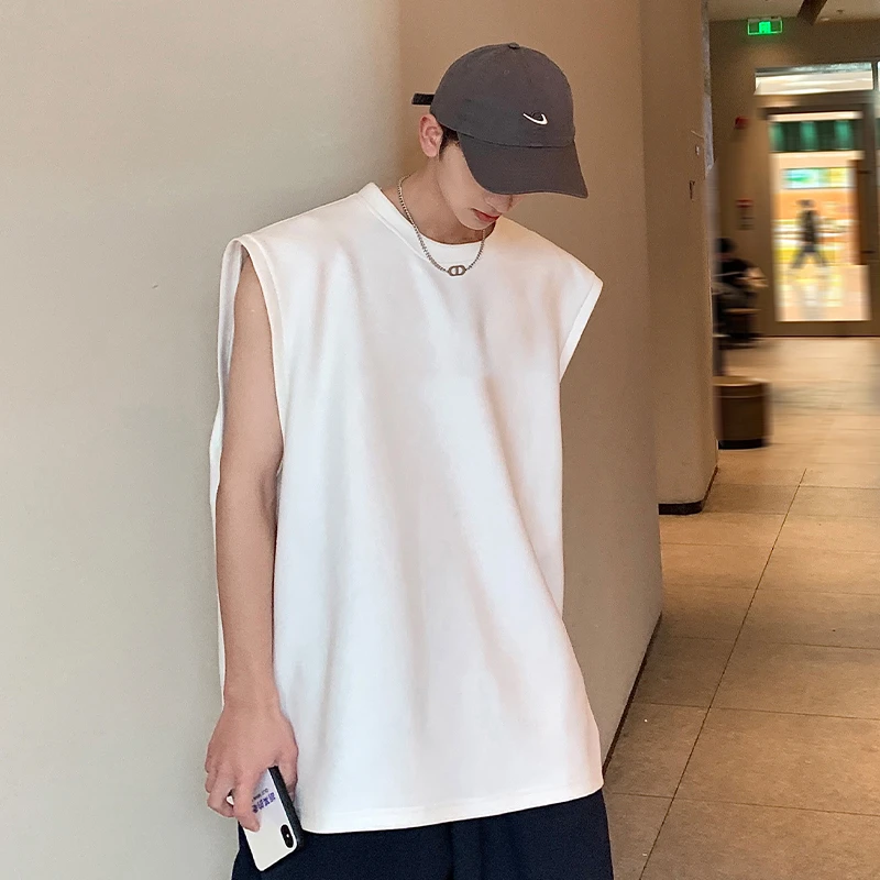 纯棉无袖背心男士夏季潮牌健身运动百搭坎肩衣服男装白色短袖t恤