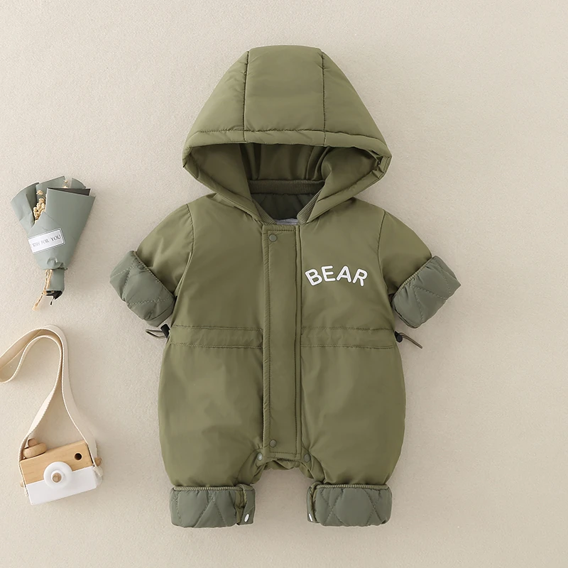 新生婴幼儿连体衣外出秋冬薄夹棉保暖宝宝哈衣防风防寒冲锋衣棉服