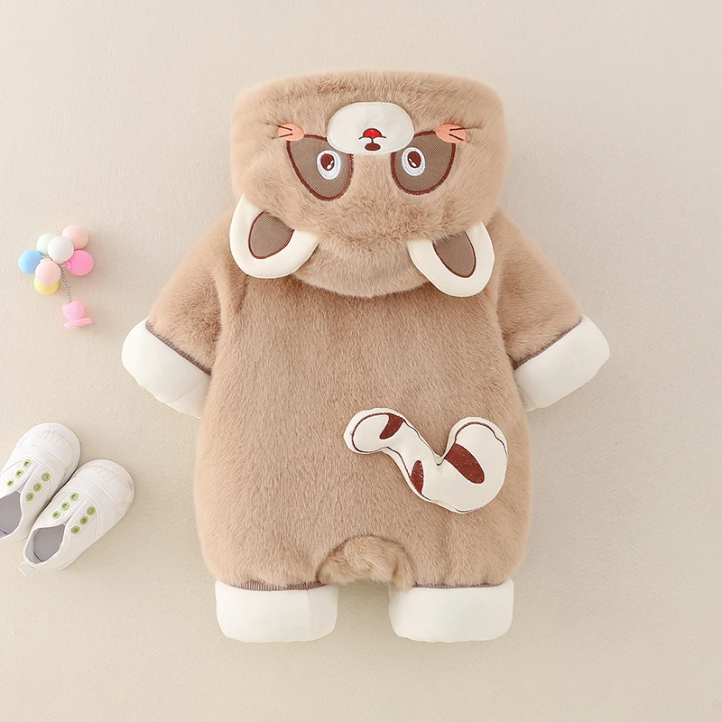 婴幼儿衣服冬款超萌可爱连体衣加厚保暖爬服男女宝宝冬装毛毛衣