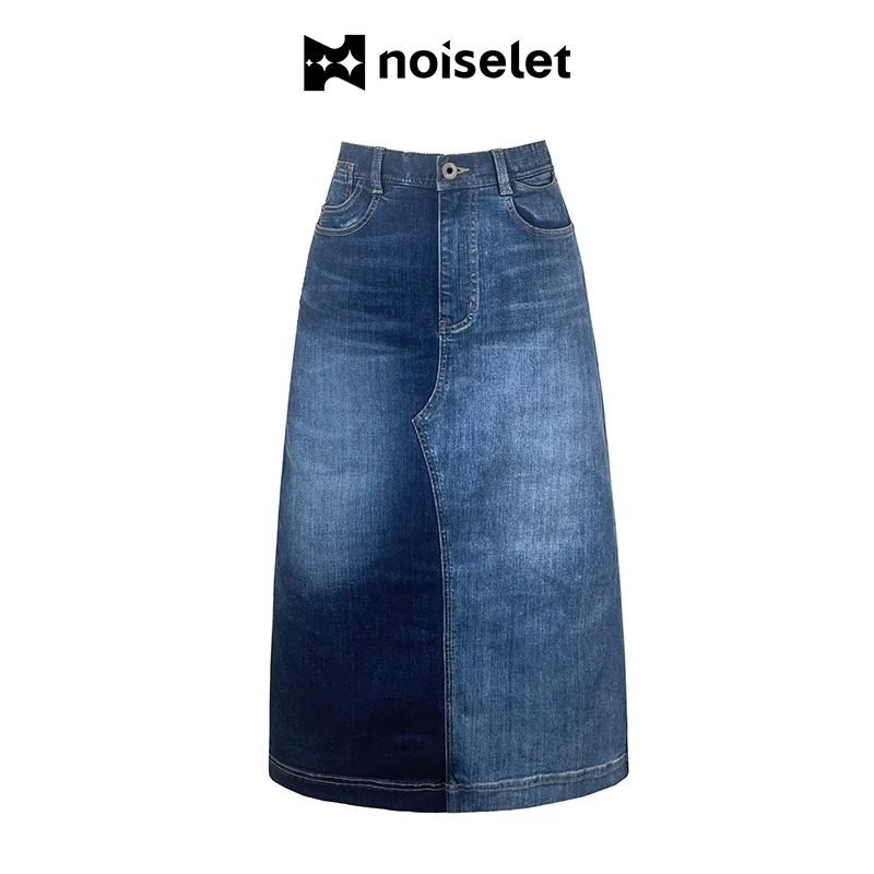 noiselet蓝色牛仔半身裙女秋季高腰中长款复古水洗直筒裙 N368