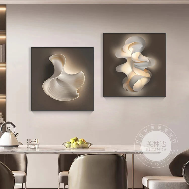 轻奢抽象餐厅装饰画现代简约高档大气饭厅挂画晶瓷餐桌背景墙壁画