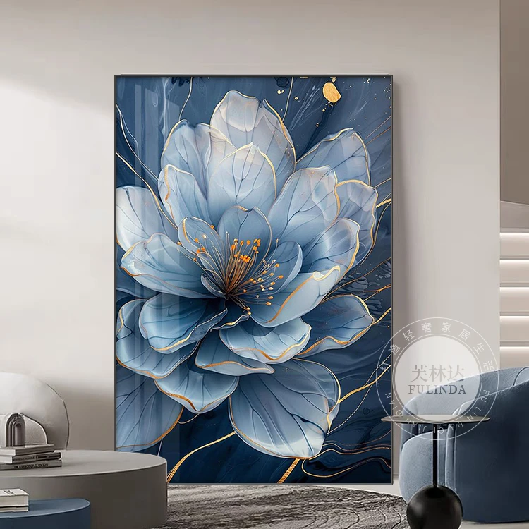 高档大气玄关装饰画蓝色花卉现代简约客厅壁画餐厅沙发背景墙挂画