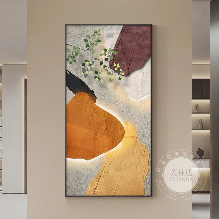 现代轻奢玄关装饰画绿植入户走廊过道尽头挂画抽象高档正对门壁画
