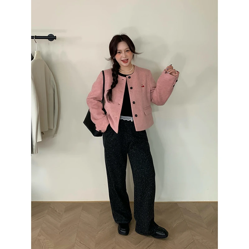 KMZY/KMZY山_山【时髦腿精】微胖mm韩版秋冬休闲风雪花针织料休闲裤