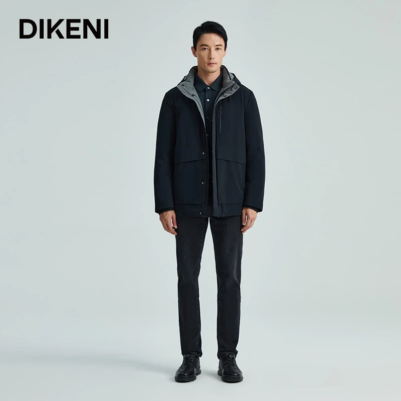 迪柯尼冬男士秋冬品质连帽休闲通勤加厚保暖鹅绒羽绒服13650H016