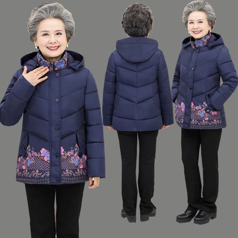 雅鹿中老年女装羽绒服外套加厚妈妈装棉衣短款老年人冬装女奶奶