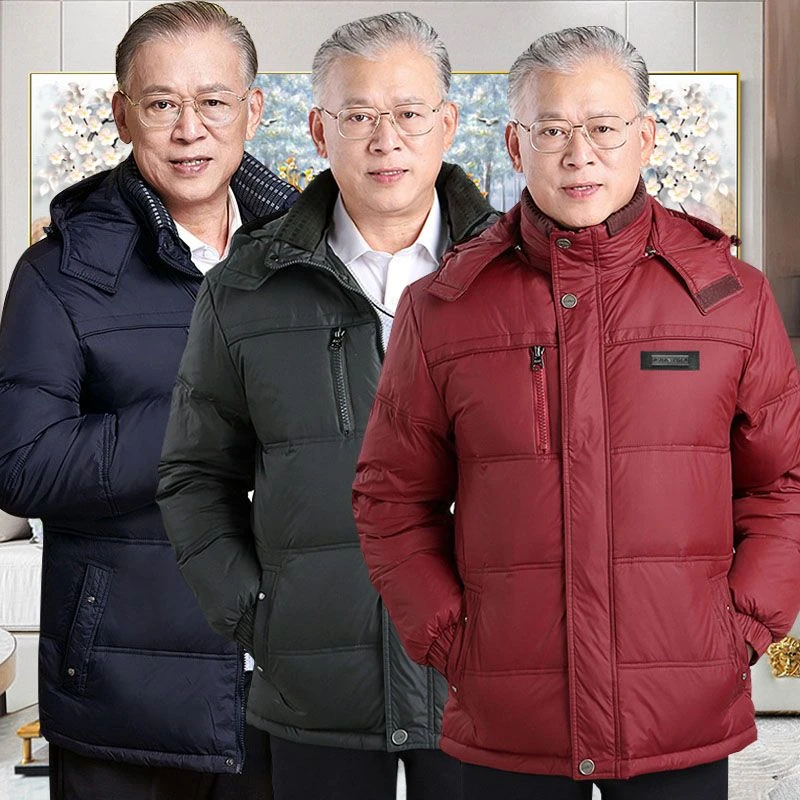 雅鹿高档中老年父亲老人老年人酒红色羽绒服男士爸爸本命年枣红外