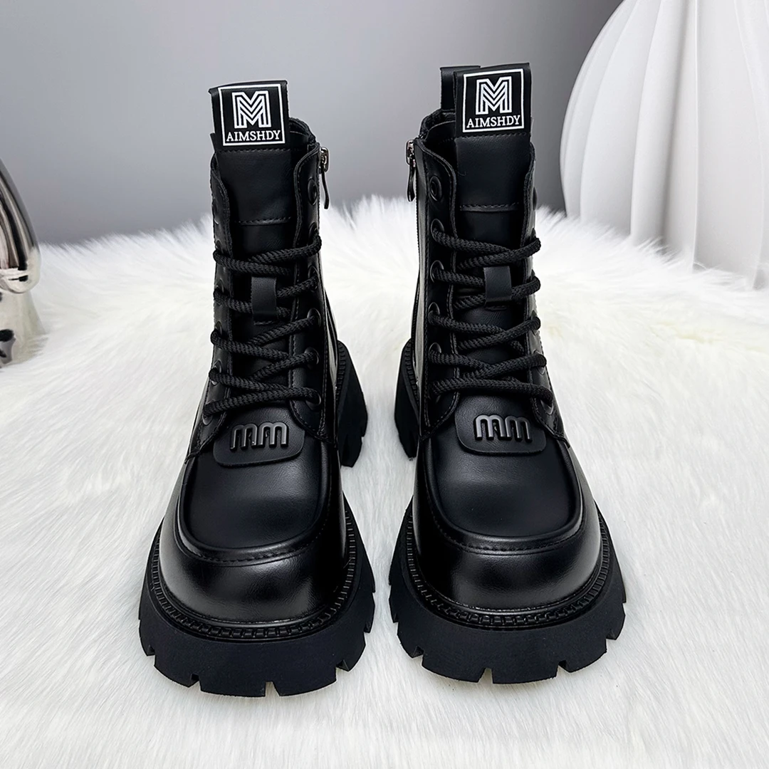 新款女靴冬季加绒加厚保暖搭子东北大棉鞋厚底防滑马丁靴63390-1