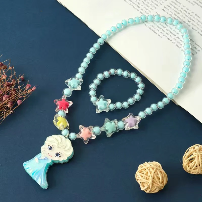 儿童项链会发光女童爱莎公主冰雪奇缘可爱皮卡丘装饰品手链 2件套