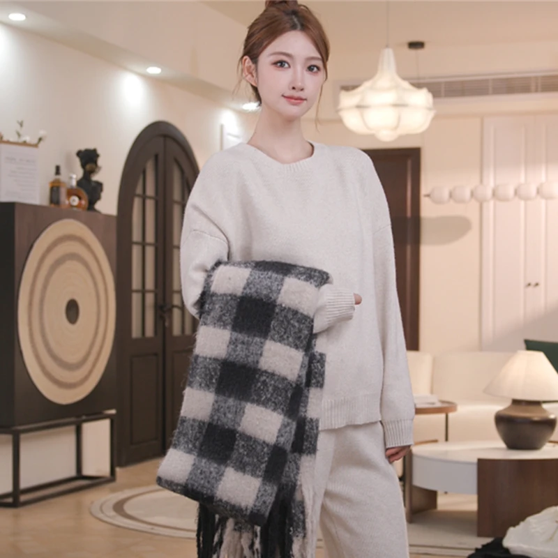 围巾披肩百搭流苏情侣学生长款格子秋冬季针织时尚保暖格纹