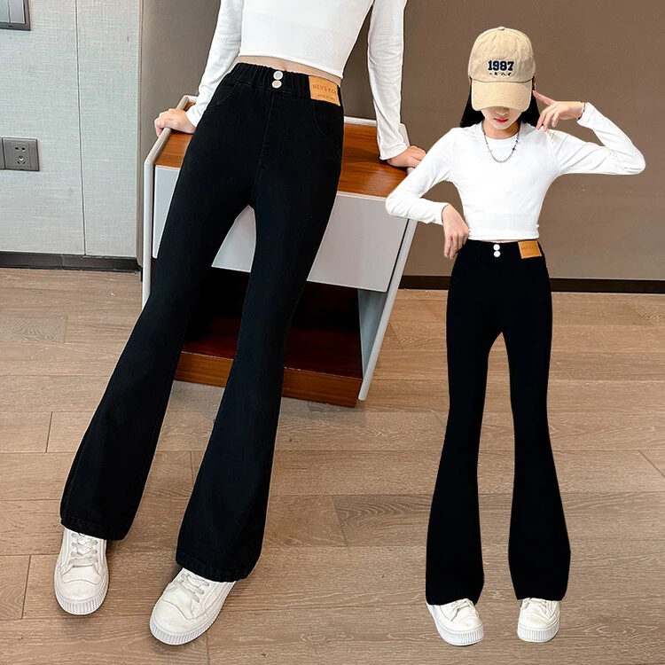 女童春秋款微喇牛仔裤儿童秋季弹力休闲裤子洋气女大童修身喇叭裤