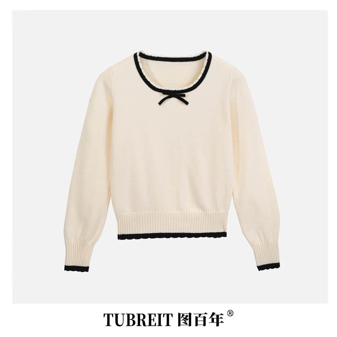 TUBREIT/图百年简约蝴蝶结小香风针织衫上衣秋冬百搭羊毛打底衫