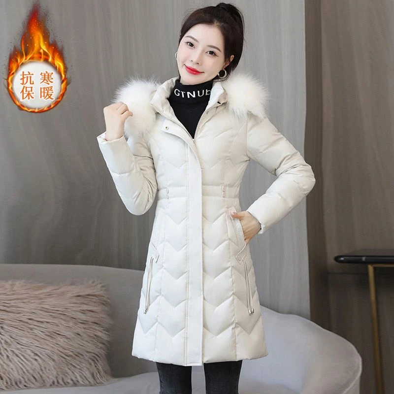2023新款羽绒服羽绒服女中长款新款大码修身长袄加厚可拆卸大毛领