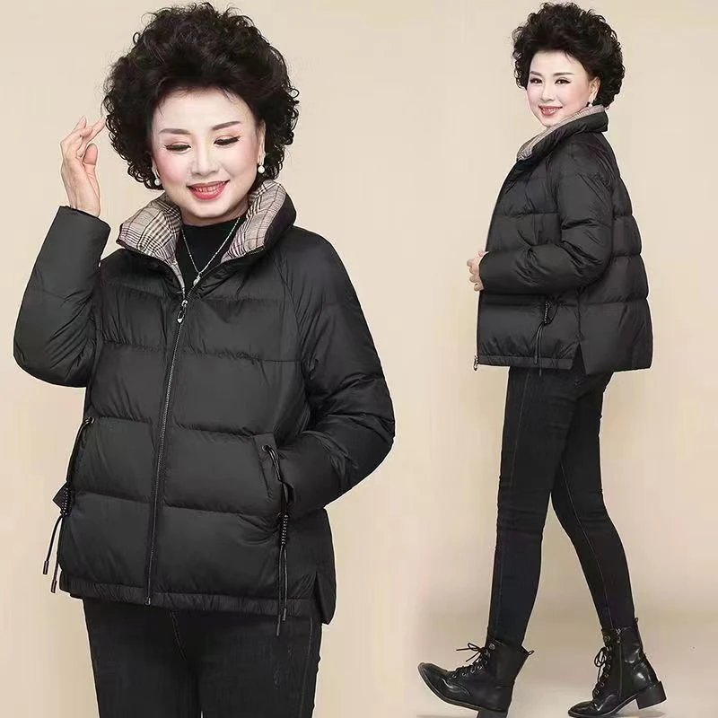 拉克鸭新款冬季中老年短款羽绒服外套洋气妈妈装羽绒羽绒服四五十