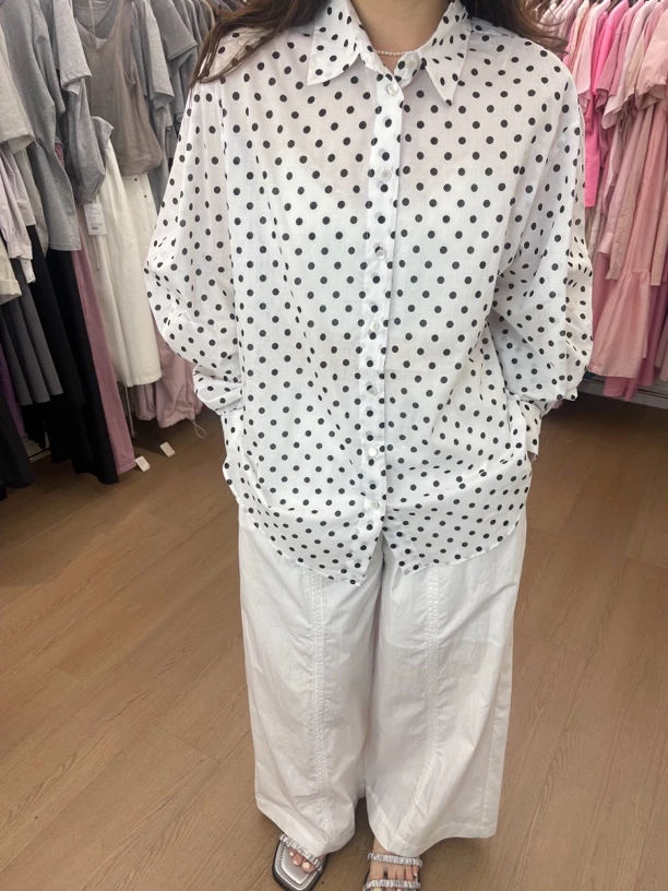 韩国东大门波点长袖衬衫