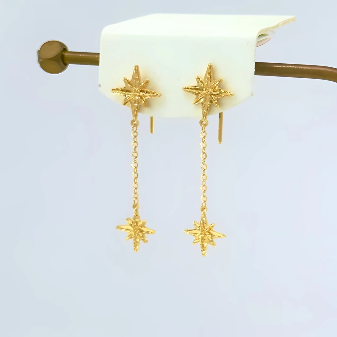 庚震黄金5G足金八芒星北极星闪耀7字针耳钉吊2.77/2.68/2.39