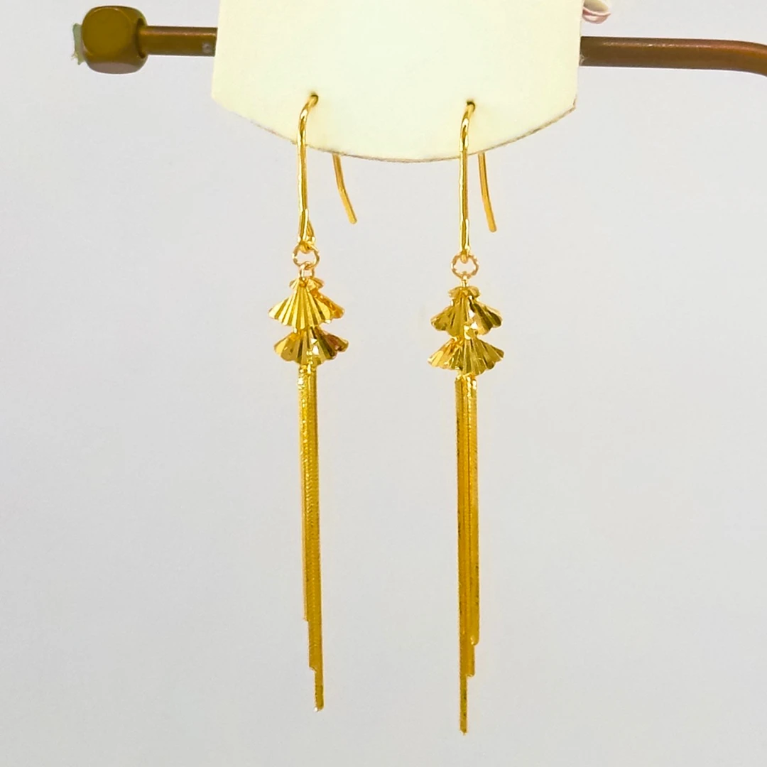 庚震黄金足金999小裙子流苏镭射闪耀耳勾耳吊